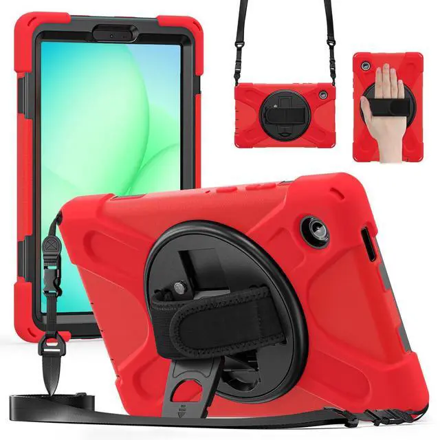 Main image of Shockproof Kids Case with Pencil Holder, 360° Rotatable Stand, Hand & Shoulder Strap for Samsung Galaxy Tab A11 8.7" (2025) / Tab A9 8.7" (2023), Red
