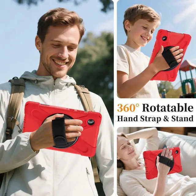 Alt view image 5 of 7 - Shockproof Kids Case with Pencil Holder, 360° Rotatable Stand, Hand & Shoulder Strap for Samsung Galaxy Tab A11 8.7" (2025) / Tab A9 8.7" (2023), Red