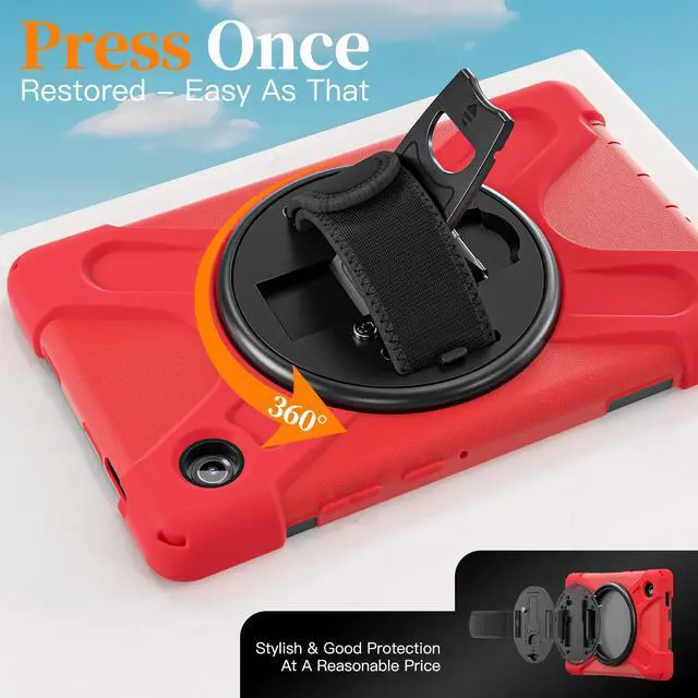 Alt view image 7 of 7 - Shockproof Kids Case with Pencil Holder, 360° Rotatable Stand, Hand & Shoulder Strap for Samsung Galaxy Tab A11 8.7" (2025) / Tab A9 8.7" (2023), Red