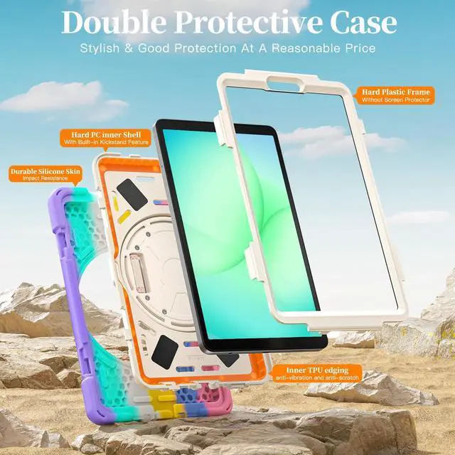 Alt view image 3 of 6 - Shockproof Kids Case with Pencil Holder, 360° Rotatable Stand, Hand & Shoulder Strap for Samsung Galaxy Tab A11 8.7" (2025) / Tab A9 8.7" (2023), Colorful Pink
