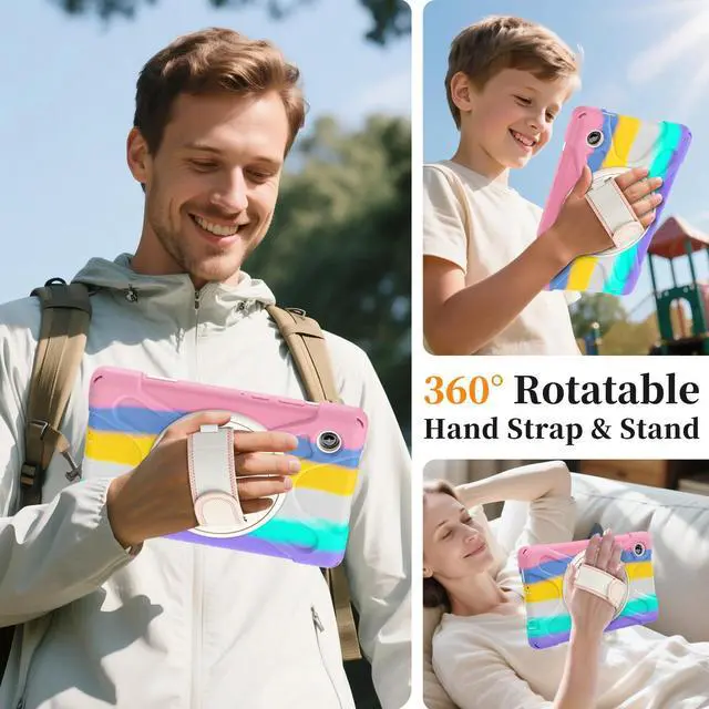 Alt view image 5 of 6 - Shockproof Kids Case with Pencil Holder, 360° Rotatable Stand, Hand & Shoulder Strap for Samsung Galaxy Tab A11 8.7" (2025) / Tab A9 8.7" (2023), Colorful Pink