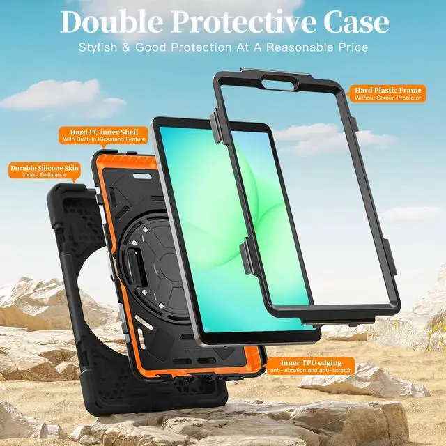 Alt view image 3 of 7 - Shockproof Kids Case with Pencil Holder, 360° Rotatable Stand, Hand & Shoulder Strap for Samsung Galaxy Tab A11 8.7" (2025) / Tab A9 8.7" (2023), Black