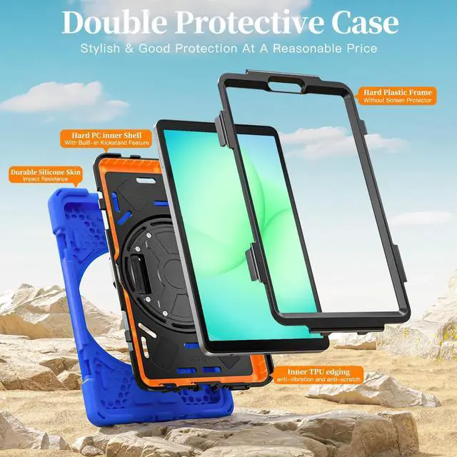 Alt view image 3 of 7 - Shockproof Kids Case with Pencil Holder, 360° Rotatable Stand, Hand & Shoulder Strap for Samsung Galaxy Tab A11 8.7" (2025) / Tab A9 8.7" (2023), Blue