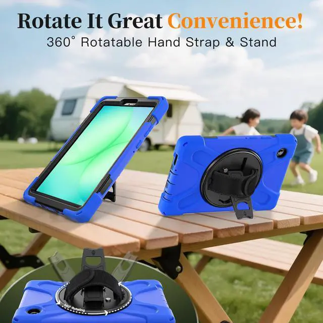 Alt view image 6 of 7 - Shockproof Kids Case with Pencil Holder, 360° Rotatable Stand, Hand & Shoulder Strap for Samsung Galaxy Tab A11 8.7" (2025) / Tab A9 8.7" (2023), Blue