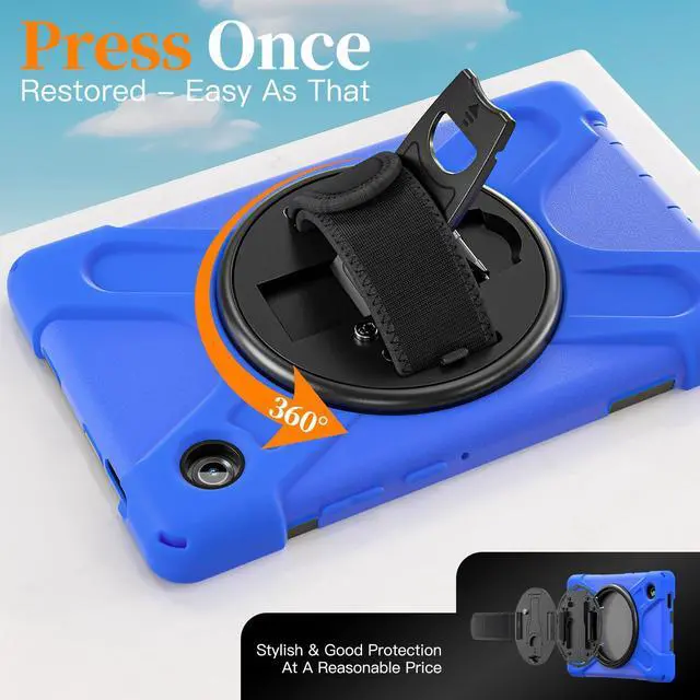 Alt view image 7 of 7 - Shockproof Kids Case with Pencil Holder, 360° Rotatable Stand, Hand & Shoulder Strap for Samsung Galaxy Tab A11 8.7" (2025) / Tab A9 8.7" (2023), Blue