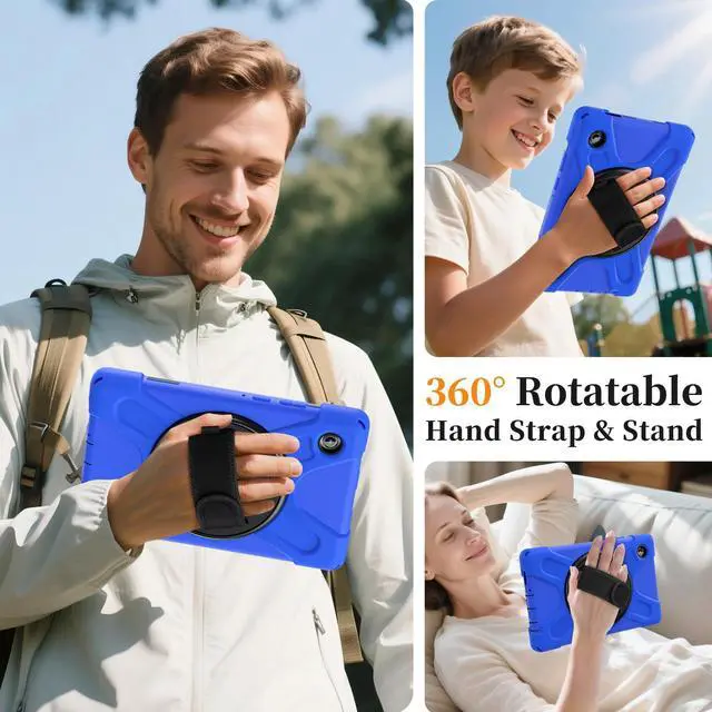 Alt view image 5 of 7 - Shockproof Kids Case with Pencil Holder, 360° Rotatable Stand, Hand & Shoulder Strap for Samsung Galaxy Tab A11 8.7" (2025) / Tab A9 8.7" (2023), Blue