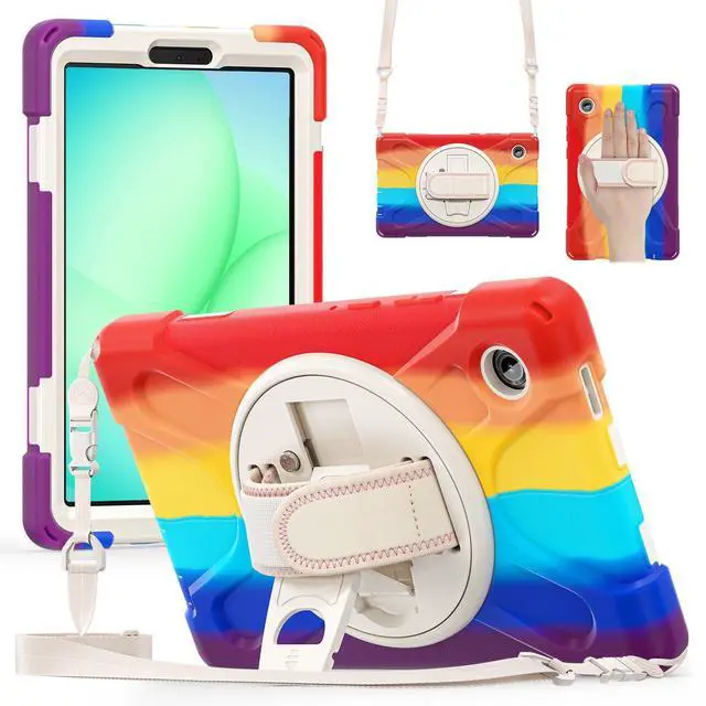 Main image of Shockproof Kids Case with Pencil Holder, 360° Rotatable Stand, Hand & Shoulder Strap for Samsung Galaxy Tab A11 8.7" (2025) / Tab A9 8.7" (2023), Colorful red