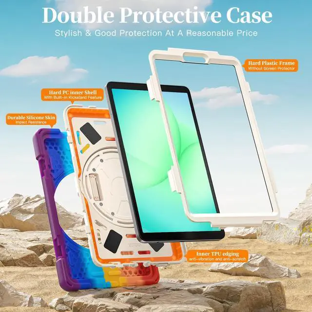 Alt view image 3 of 7 - Shockproof Kids Case with Pencil Holder, 360° Rotatable Stand, Hand & Shoulder Strap for Samsung Galaxy Tab A11 8.7" (2025) / Tab A9 8.7" (2023), Colorful red