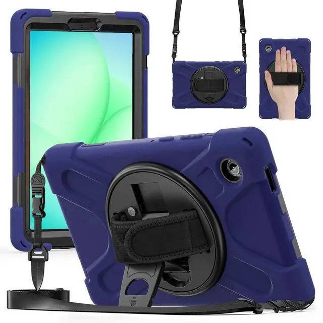 Main image of Shockproof Kids Case with Pencil Holder, 360° Rotatable Stand, Hand & Shoulder Strap for Samsung Galaxy Tab A11 8.7" (2025) / Tab A9 8.7" (2023), Navy Blue