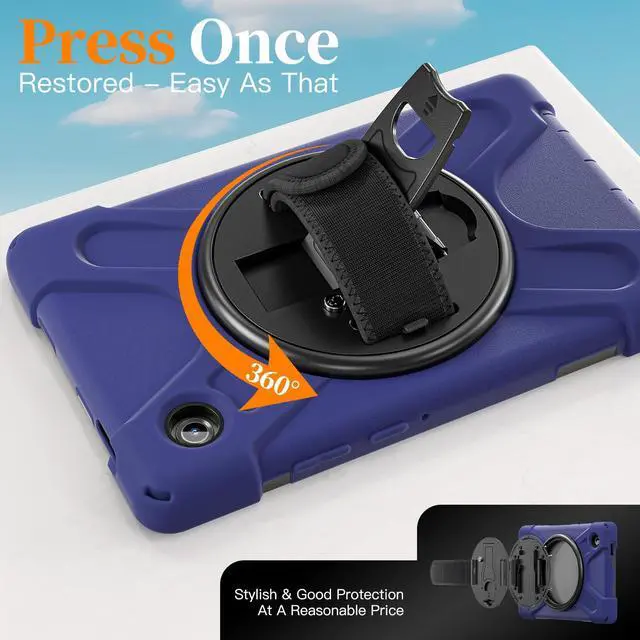 Alt view image 7 of 7 - Shockproof Kids Case with Pencil Holder, 360° Rotatable Stand, Hand & Shoulder Strap for Samsung Galaxy Tab A11 8.7" (2025) / Tab A9 8.7" (2023), Navy Blue