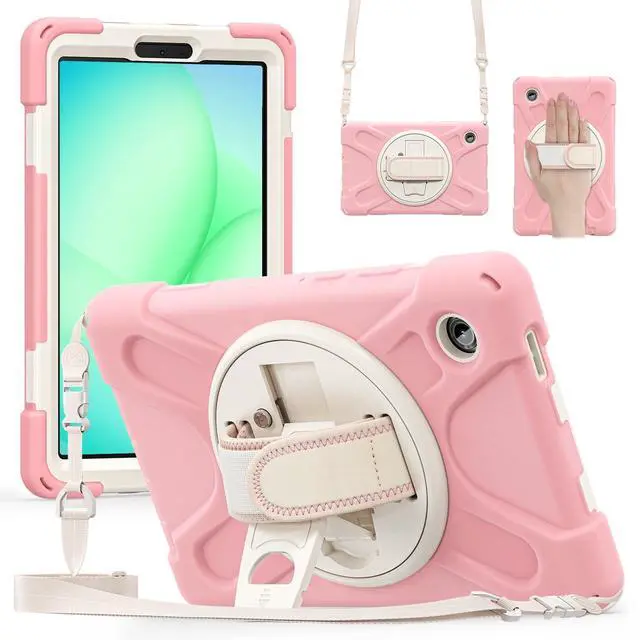 Main image of Shockproof Kids Case with Pencil Holder, 360° Rotatable Stand, Hand & Shoulder Strap for Samsung Galaxy Tab A11 8.7" (2025) / Tab A9 8.7" (2023), Pink