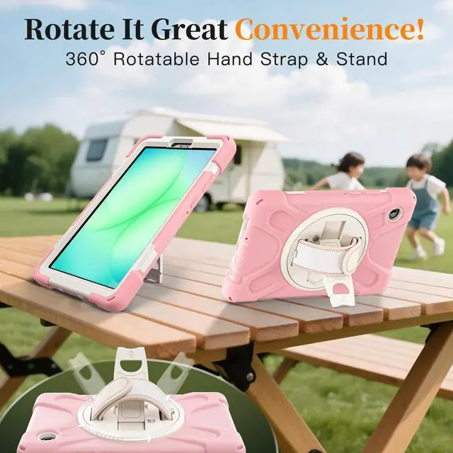 Alt view image 6 of 7 - Shockproof Kids Case with Pencil Holder, 360° Rotatable Stand, Hand & Shoulder Strap for Samsung Galaxy Tab A11 8.7" (2025) / Tab A9 8.7" (2023), Pink