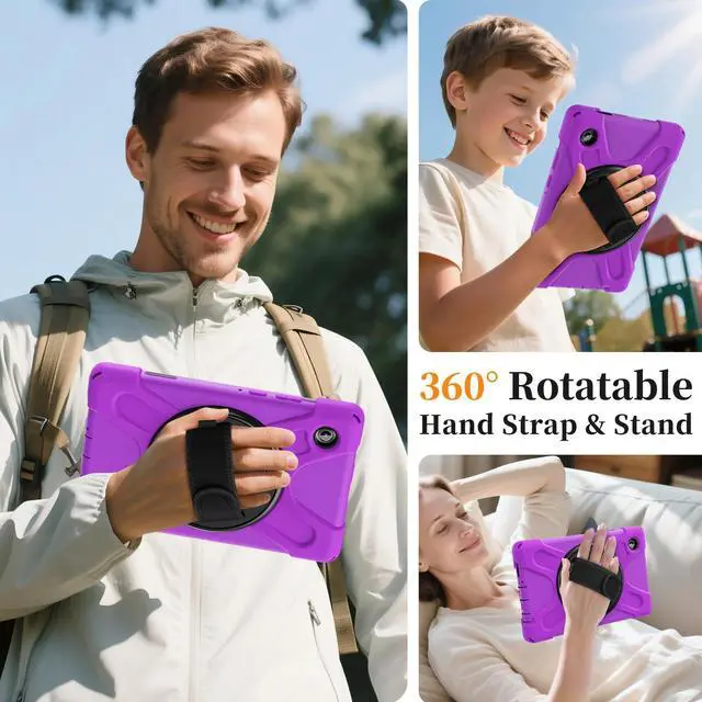 Alt view image 5 of 7 - Shockproof Kids Case with Pencil Holder, 360° Rotatable Stand, Hand & Shoulder Strap for Samsung Galaxy Tab A11 8.7" (2025) / Tab A9 8.7" (2023), Purple