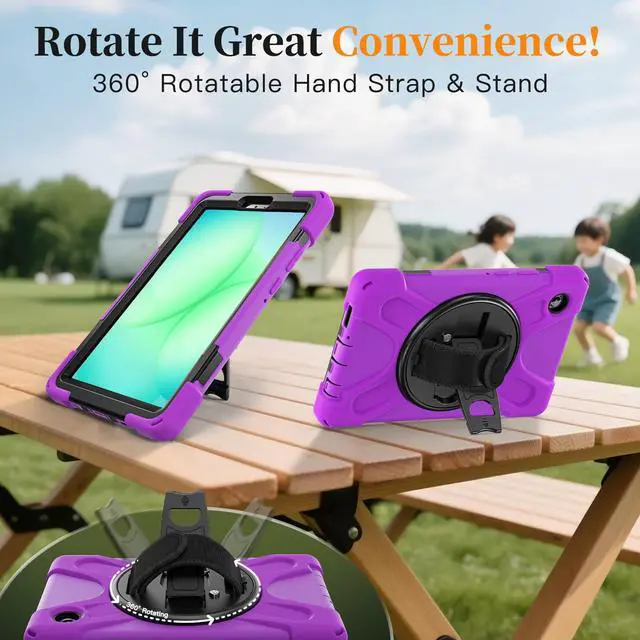 Alt view image 6 of 7 - Shockproof Kids Case with Pencil Holder, 360° Rotatable Stand, Hand & Shoulder Strap for Samsung Galaxy Tab A11 8.7" (2025) / Tab A9 8.7" (2023), Purple