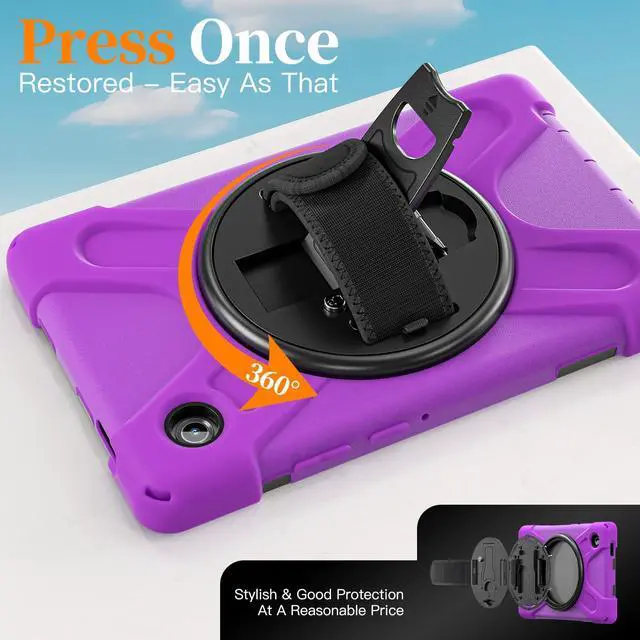 Alt view image 7 of 7 - Shockproof Kids Case with Pencil Holder, 360° Rotatable Stand, Hand & Shoulder Strap for Samsung Galaxy Tab A11 8.7" (2025) / Tab A9 8.7" (2023), Purple