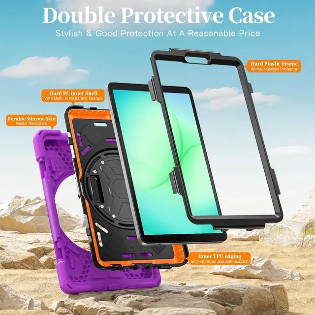 Alt view image 3 of 7 - Shockproof Kids Case with Pencil Holder, 360° Rotatable Stand, Hand & Shoulder Strap for Samsung Galaxy Tab A11 8.7" (2025) / Tab A9 8.7" (2023), Purple