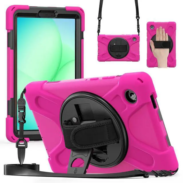 Main image of Shockproof Kids Case with Pencil Holder, 360° Rotatable Stand, Hand & Shoulder Strap for Samsung Galaxy Tab A11 8.7" (2025) / Tab A9 8.7" (2023), Rose Red