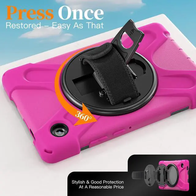 Alt view image 7 of 7 - Shockproof Kids Case with Pencil Holder, 360° Rotatable Stand, Hand & Shoulder Strap for Samsung Galaxy Tab A11 8.7" (2025) / Tab A9 8.7" (2023), Rose Red