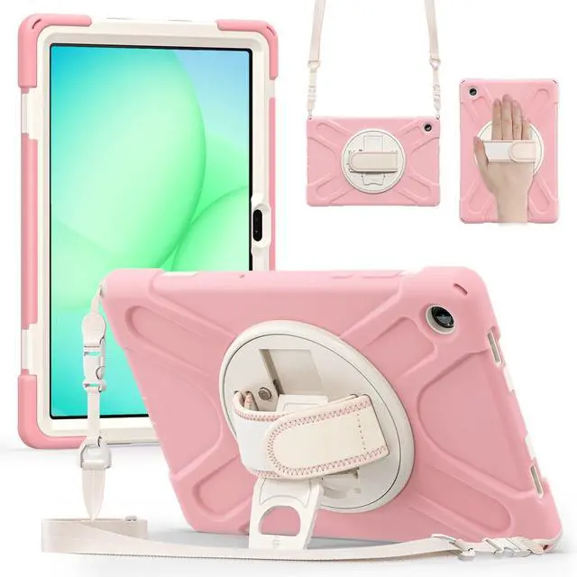 Main image of Shockproof Kids Case with Pencil Holder, 360° Rotatable Stand, Hand & Shoulder Strap for Samsung Galaxy Tab A11 Plus 11" (2025) / Tab A9 Plus 11" (2023), Pink
