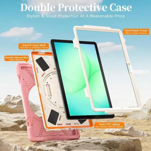 Alt view image 3 of 7 - Shockproof Kids Case with Pencil Holder, 360° Rotatable Stand, Hand & Shoulder Strap for Samsung Galaxy Tab A11 Plus 11" (2025) / Tab A9 Plus 11" (2023), Pink