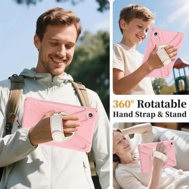 Alt view image 5 of 7 - Shockproof Kids Case with Pencil Holder, 360° Rotatable Stand, Hand & Shoulder Strap for Samsung Galaxy Tab A11 Plus 11" (2025) / Tab A9 Plus 11" (2023), Pink