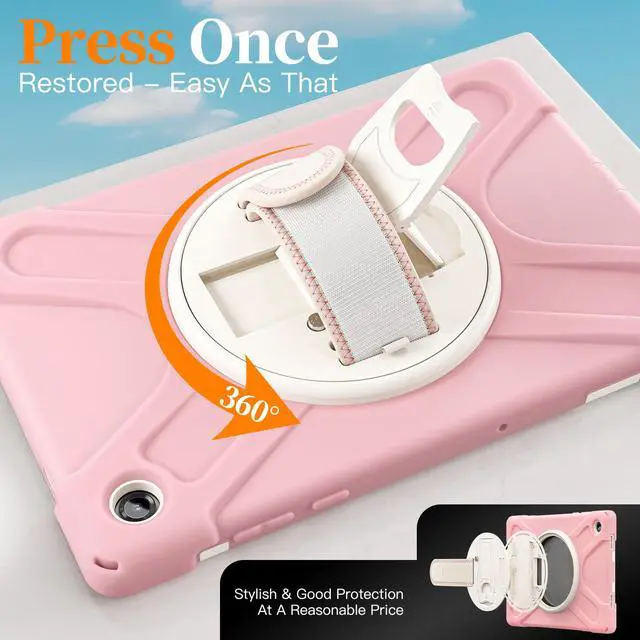 Alt view image 7 of 7 - Shockproof Kids Case with Pencil Holder, 360° Rotatable Stand, Hand & Shoulder Strap for Samsung Galaxy Tab A11 Plus 11" (2025) / Tab A9 Plus 11" (2023), Pink