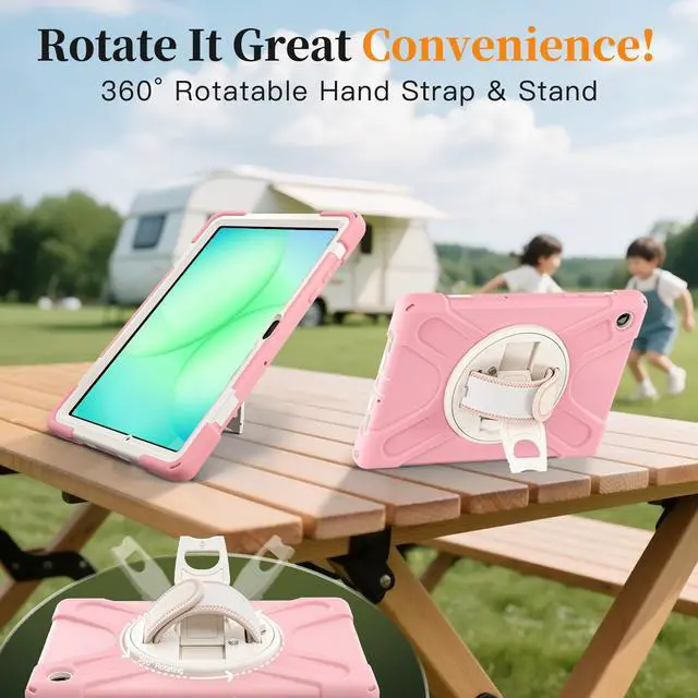 Alt view image 6 of 7 - Shockproof Kids Case with Pencil Holder, 360° Rotatable Stand, Hand & Shoulder Strap for Samsung Galaxy Tab A11 Plus 11" (2025) / Tab A9 Plus 11" (2023), Pink