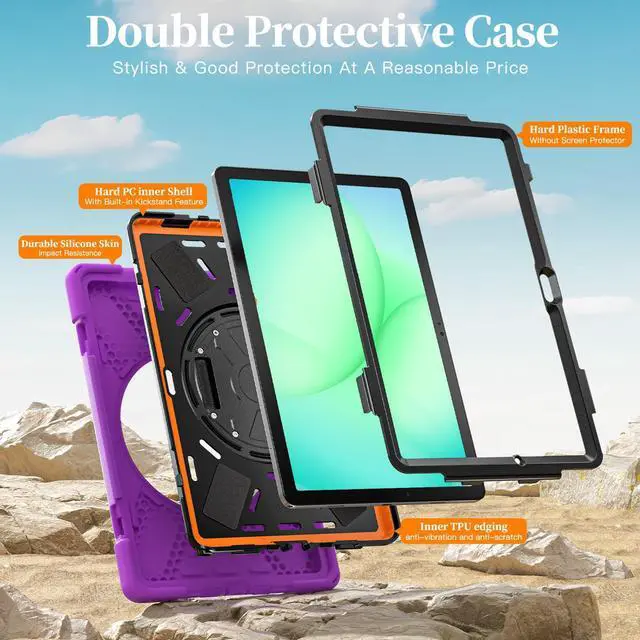 Alt view image 3 of 7 - Shockproof Kids Case with Pencil Holder, 360° Rotatable Stand, Hand & Shoulder Strap for Samsung Galaxy Tab A11 Plus 11" (2025) / Tab A9 Plus 11" (2023),Purple