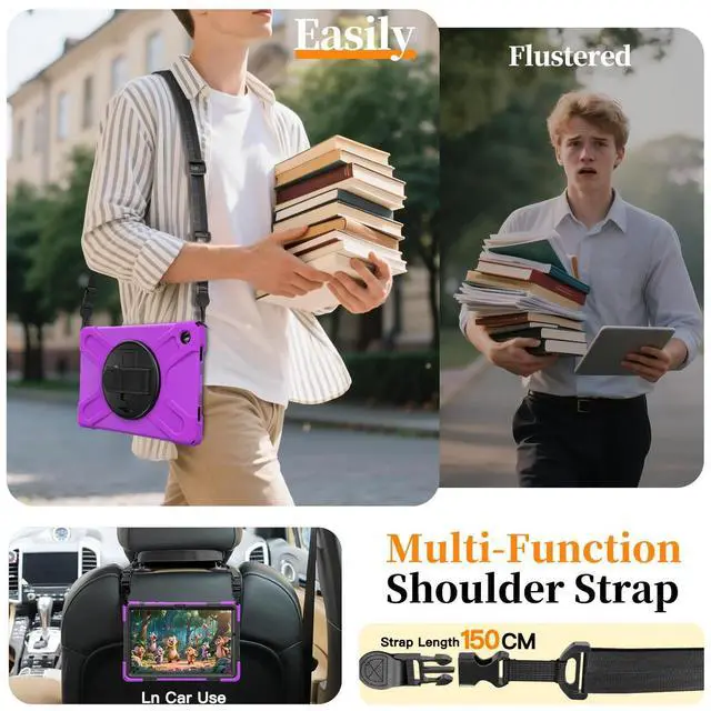 Alt view image 4 of 7 - Shockproof Kids Case with Pencil Holder, 360° Rotatable Stand, Hand & Shoulder Strap for Samsung Galaxy Tab A11 Plus 11" (2025) / Tab A9 Plus 11" (2023),Purple