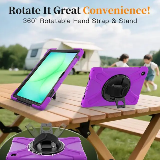 Alt view image 6 of 7 - Shockproof Kids Case with Pencil Holder, 360° Rotatable Stand, Hand & Shoulder Strap for Samsung Galaxy Tab A11 Plus 11" (2025) / Tab A9 Plus 11" (2023),Purple