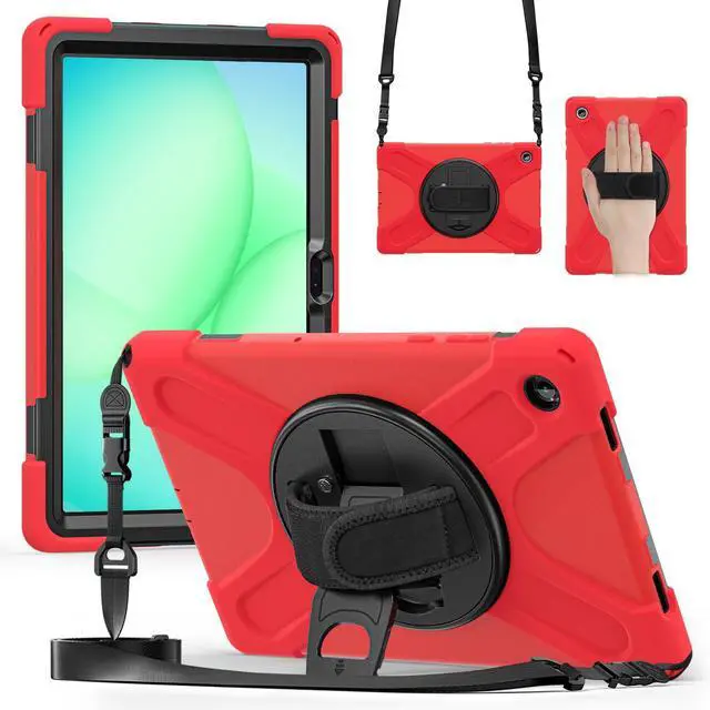 Main image of Shockproof Kids Case with Pencil Holder, 360° Rotatable Stand, Hand & Shoulder Strap for Samsung Galaxy Tab A11 Plus 11" (2025) / Tab A9 Plus 11" (2023),Red