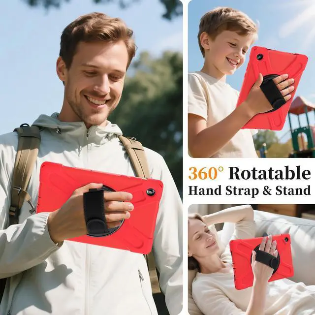 Alt view image 5 of 7 - Shockproof Kids Case with Pencil Holder, 360° Rotatable Stand, Hand & Shoulder Strap for Samsung Galaxy Tab A11 Plus 11" (2025) / Tab A9 Plus 11" (2023),Red