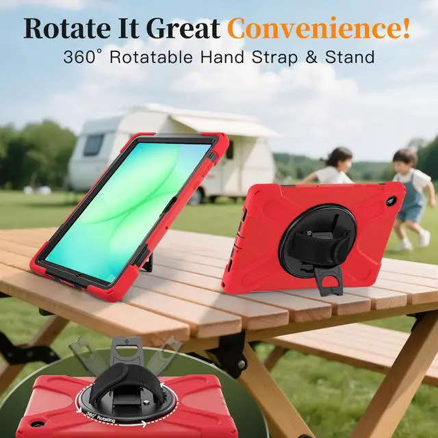 Alt view image 6 of 7 - Shockproof Kids Case with Pencil Holder, 360° Rotatable Stand, Hand & Shoulder Strap for Samsung Galaxy Tab A11 Plus 11" (2025) / Tab A9 Plus 11" (2023),Red