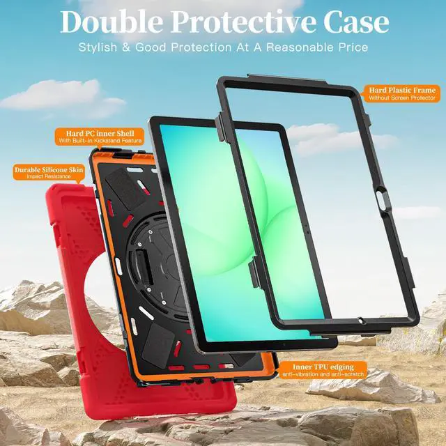 Alt view image 3 of 7 - Shockproof Kids Case with Pencil Holder, 360° Rotatable Stand, Hand & Shoulder Strap for Samsung Galaxy Tab A11 Plus 11" (2025) / Tab A9 Plus 11" (2023),Red