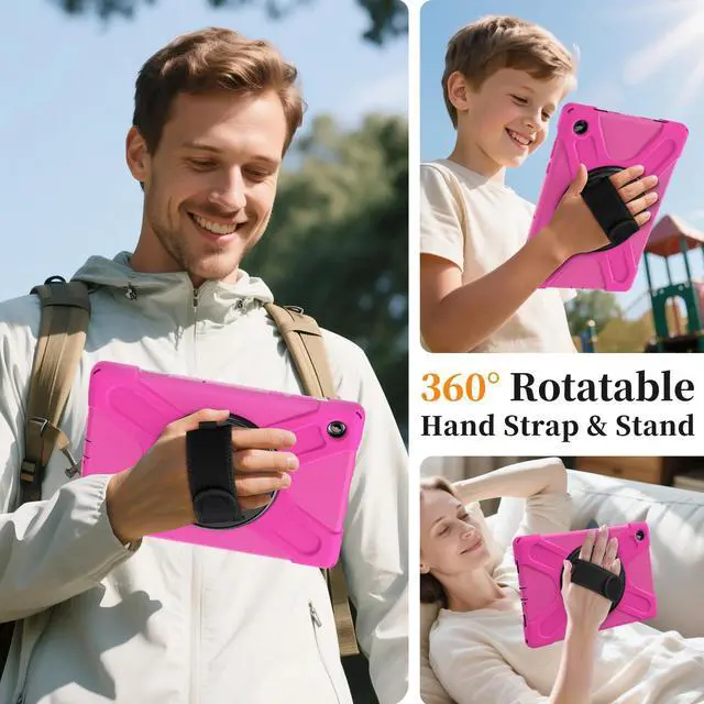 Alt view image 5 of 7 - Shockproof Kids Case with Pencil Holder, 360° Rotatable Stand, Hand & Shoulder Strap for Samsung Galaxy Tab A11 Plus 11" (2025) / Tab A9 Plus 11" (2023),Rose Red
