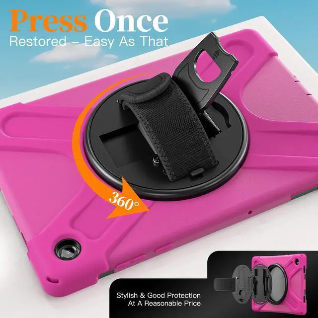Alt view image 7 of 7 - Shockproof Kids Case with Pencil Holder, 360° Rotatable Stand, Hand & Shoulder Strap for Samsung Galaxy Tab A11 Plus 11" (2025) / Tab A9 Plus 11" (2023),Rose Red