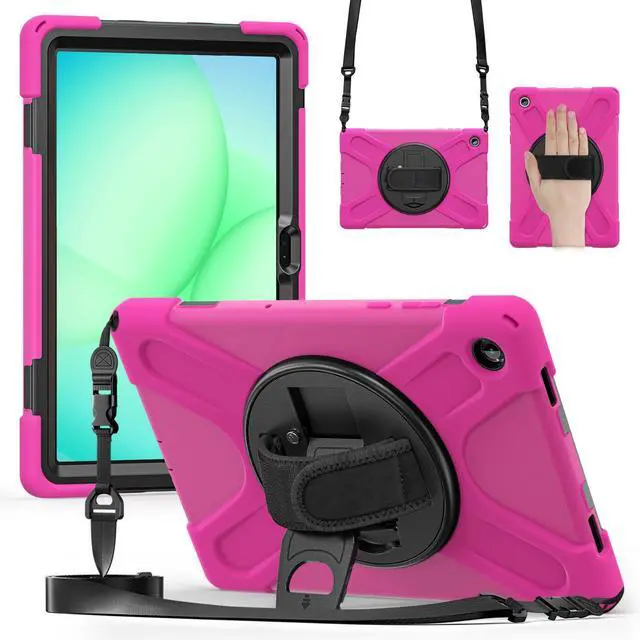 Main image of Shockproof Kids Case with Pencil Holder, 360° Rotatable Stand, Hand & Shoulder Strap for Samsung Galaxy Tab A11 Plus 11" (2025) / Tab A9 Plus 11" (2023),Rose Red