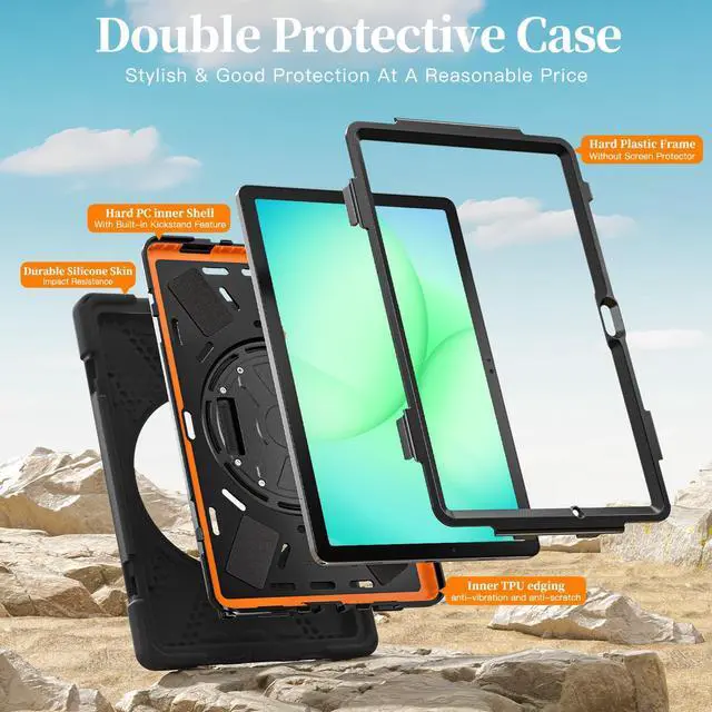 Alt view image 3 of 7 - Shockproof Kids Case with Pencil Holder, 360° Rotatable Stand, Hand & Shoulder Strap for Samsung Galaxy Tab A11 Plus 11" (2025) / Tab A9 Plus 11" (2023),Black