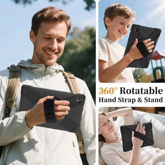 Alt view image 5 of 7 - Shockproof Kids Case with Pencil Holder, 360° Rotatable Stand, Hand & Shoulder Strap for Samsung Galaxy Tab A11 Plus 11" (2025) / Tab A9 Plus 11" (2023),Black