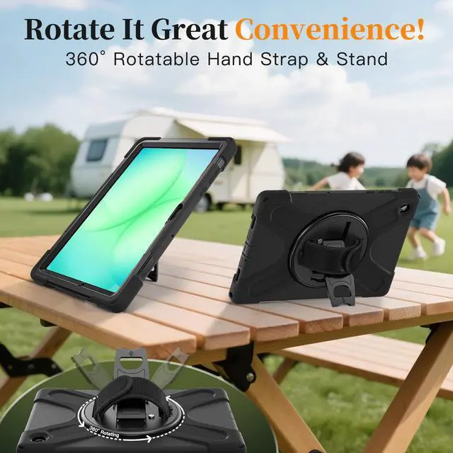 Alt view image 6 of 7 - Shockproof Kids Case with Pencil Holder, 360° Rotatable Stand, Hand & Shoulder Strap for Samsung Galaxy Tab A11 Plus 11" (2025) / Tab A9 Plus 11" (2023),Black