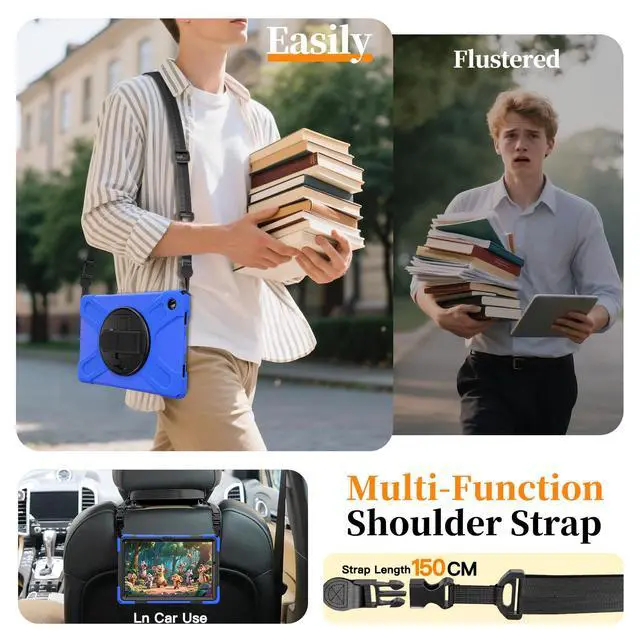 Alt view image 4 of 7 - Shockproof Kids Case with Pencil Holder, 360° Rotatable Stand, Hand & Shoulder Strap for Samsung Galaxy Tab A11 Plus 11" (2025) / Tab A9 Plus 11" (2023),Blue