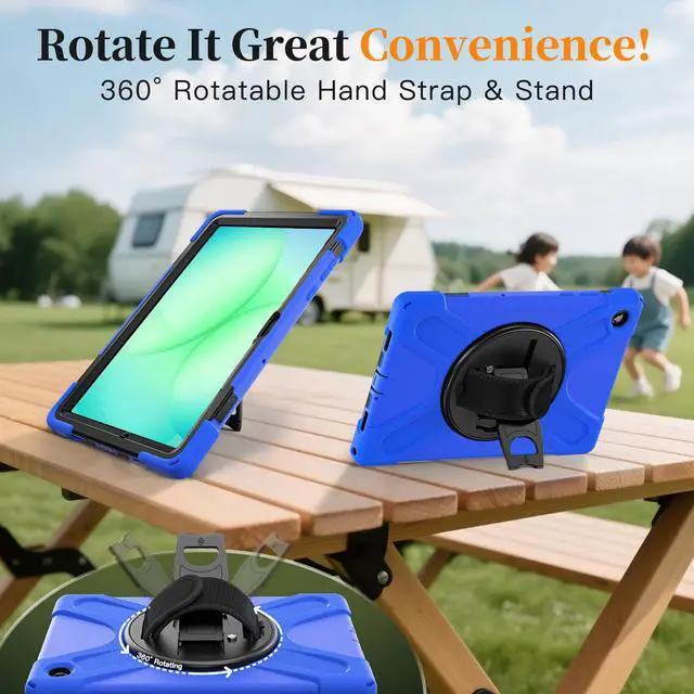 Alt view image 6 of 7 - Shockproof Kids Case with Pencil Holder, 360° Rotatable Stand, Hand & Shoulder Strap for Samsung Galaxy Tab A11 Plus 11" (2025) / Tab A9 Plus 11" (2023),Blue