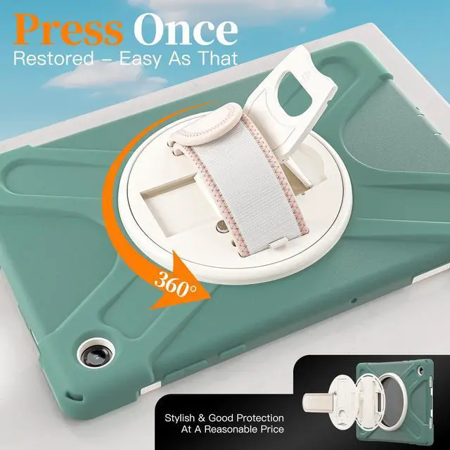 Alt view image 7 of 7 - Shockproof Kids Case with Pencil Holder, 360° Rotatable Stand, Hand & Shoulder Strap for Samsung Galaxy Tab A11 Plus 11" (2025) / Tab A9 Plus 11" (2023),Emerald Green