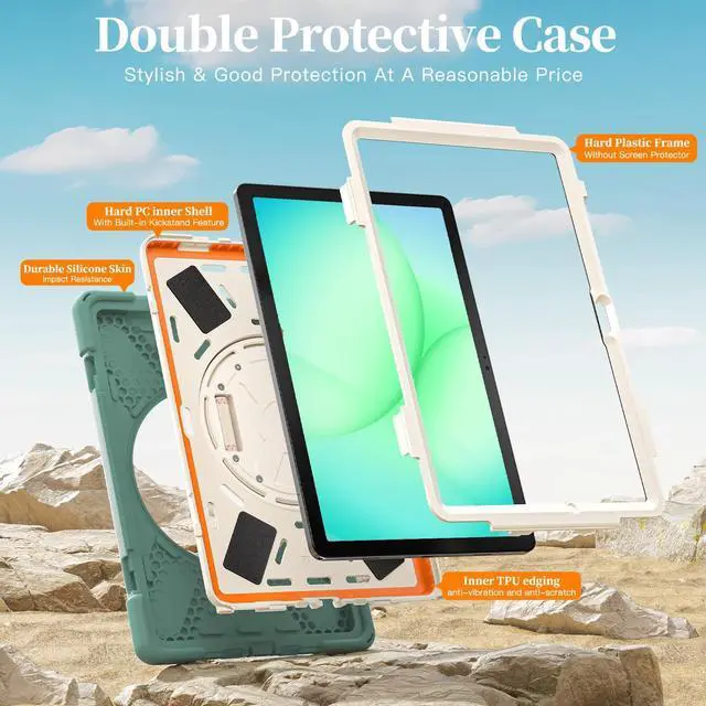 Alt view image 3 of 7 - Shockproof Kids Case with Pencil Holder, 360° Rotatable Stand, Hand & Shoulder Strap for Samsung Galaxy Tab A11 Plus 11" (2025) / Tab A9 Plus 11" (2023),Emerald Green