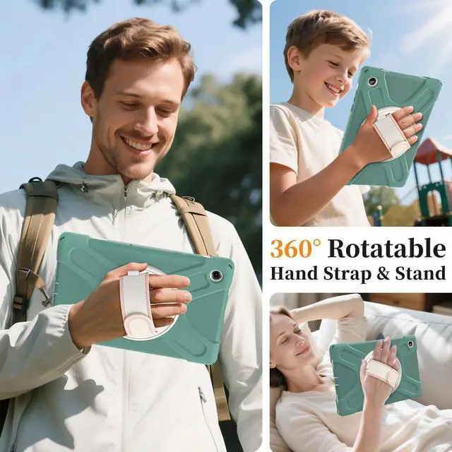 Alt view image 5 of 7 - Shockproof Kids Case with Pencil Holder, 360° Rotatable Stand, Hand & Shoulder Strap for Samsung Galaxy Tab A11 Plus 11" (2025) / Tab A9 Plus 11" (2023),Emerald Green