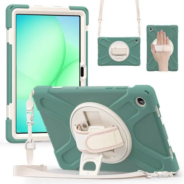 Main image of Shockproof Kids Case with Pencil Holder, 360° Rotatable Stand, Hand & Shoulder Strap for Samsung Galaxy Tab A11 Plus 11" (2025) / Tab A9 Plus 11" (2023),Emerald Green