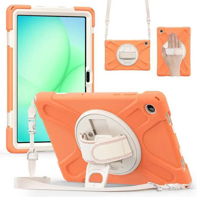 Main image of Shockproof Kids Case with Pencil Holder, 360° Rotatable Stand, Hand & Shoulder Strap for Samsung Galaxy Tab A11 Plus 11" (2025) / Tab A9 Plus 11" (2023),Coral Orange