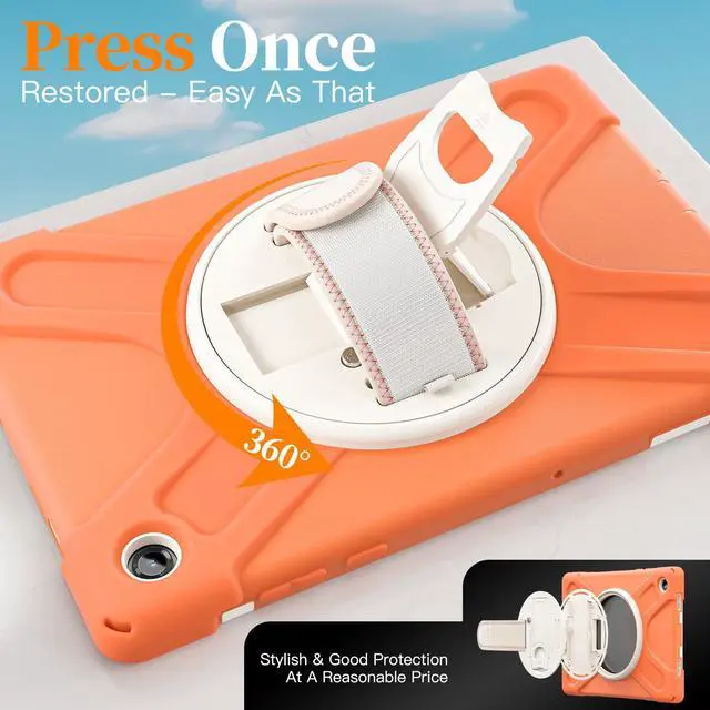 Alt view image 7 of 7 - Shockproof Kids Case with Pencil Holder, 360° Rotatable Stand, Hand & Shoulder Strap for Samsung Galaxy Tab A11 Plus 11" (2025) / Tab A9 Plus 11" (2023),Coral Orange