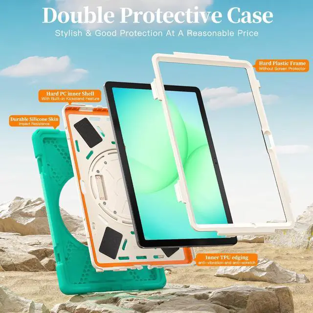 Alt view image 3 of 7 - Shockproof Kids Case with Pencil Holder, 360° Rotatable Stand, Hand & Shoulder Strap for Samsung Galaxy Tab A11 Plus 11" (2025) / Tab A9 Plus 11" (2023),Mint Green