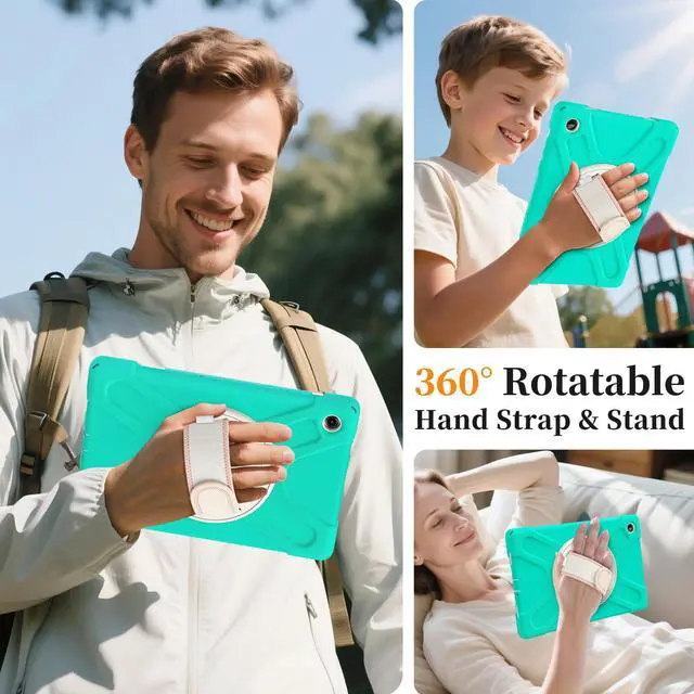 Alt view image 5 of 7 - Shockproof Kids Case with Pencil Holder, 360° Rotatable Stand, Hand & Shoulder Strap for Samsung Galaxy Tab A11 Plus 11" (2025) / Tab A9 Plus 11" (2023),Mint Green